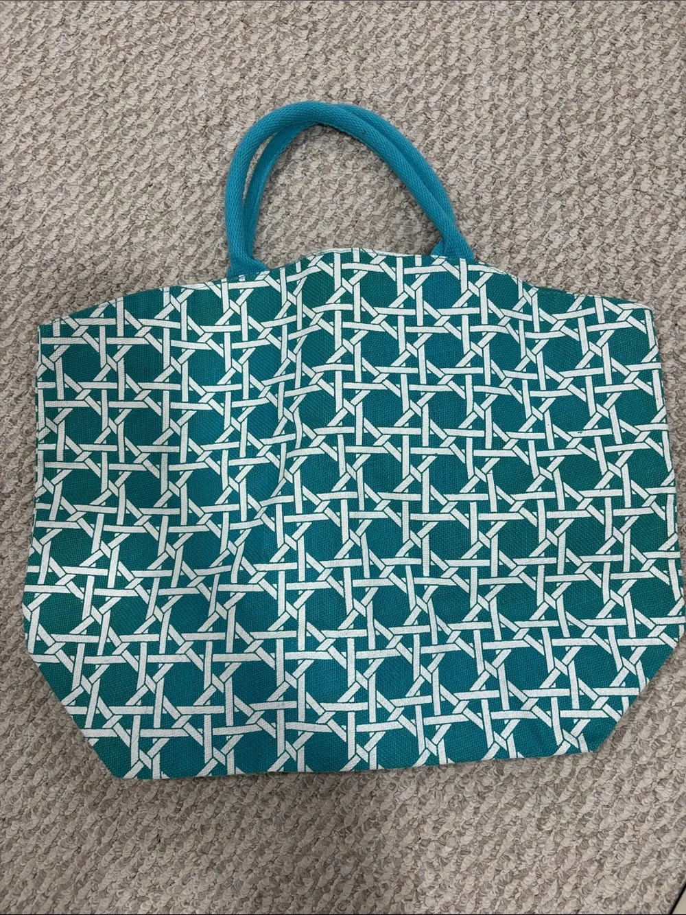 Teal Patterned Canvas Tote Beach Bag